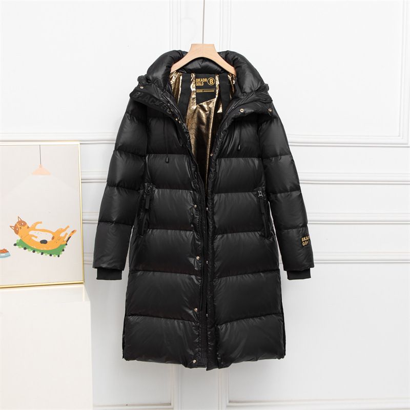 Piumino nero e oro di alta qualità per donna e uomo, lungo cappotto imbottito con piume d'anatra bianche, caldo capospalla invernale spesso_voghion.com