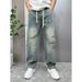Jeans strappati e rovinati da uomo – Vestibilità rilassata, leggera ed estiva con coulisse in vita (blu, S-3XL)_voghion.com
