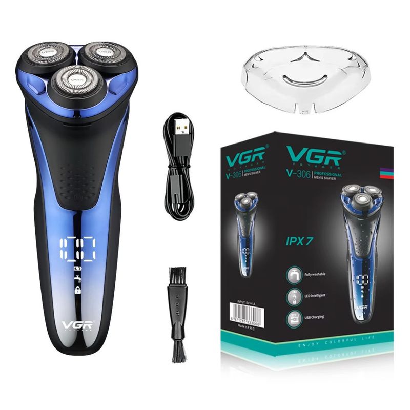 Rasoir électrique rotatif pour hommes, compatible avec une utilisation humide et sèche, avec tondeuse rétractable, Royaume-Uni_voghion.com