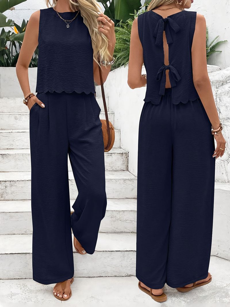 Damenbekleidung Mode Ärmellose Weste Casual Hosenanzug_voghion.com