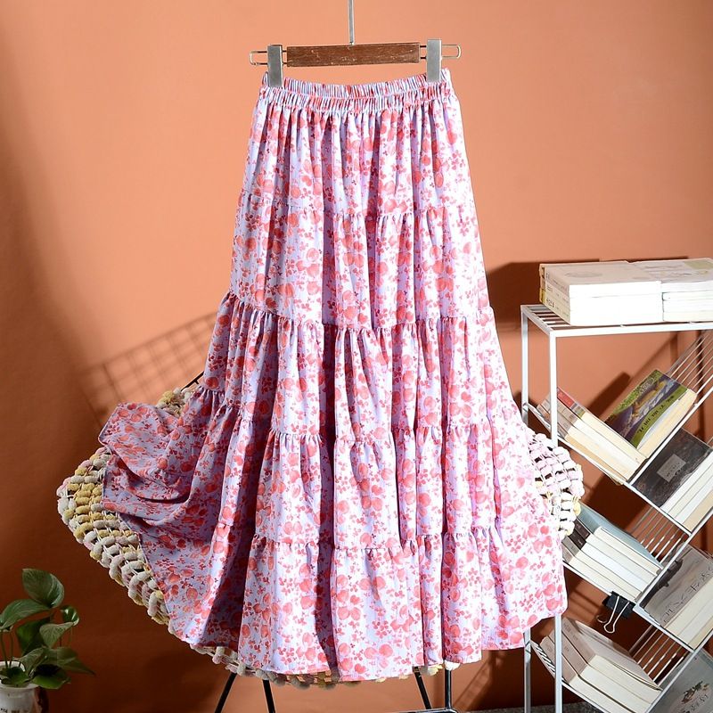 Women's new elastic splicing large swing long chiffon skirt long skirt_voghion.com
