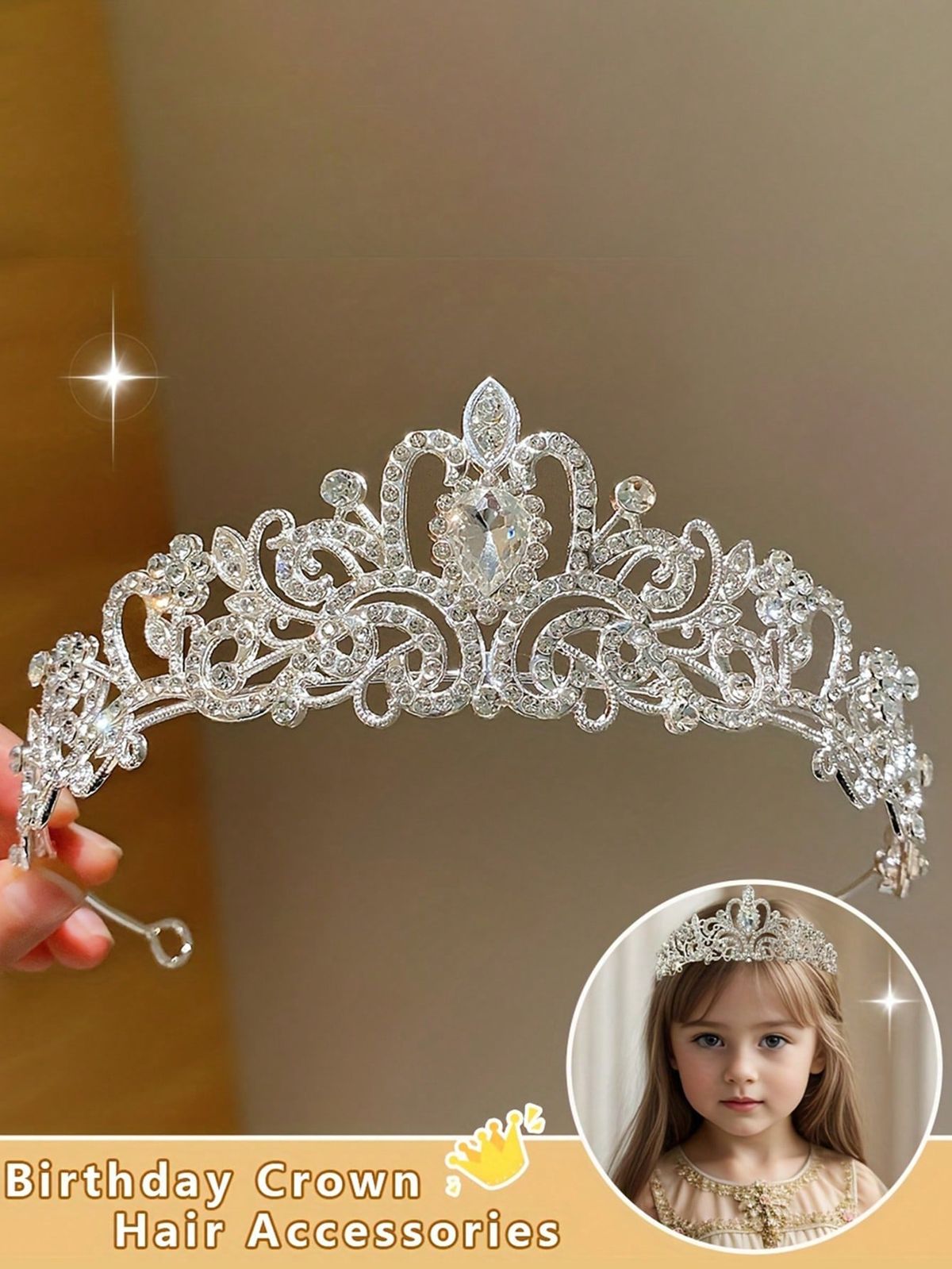 1 Stück Silberne Metallkrone als Kopfbedeckung, Geeignet für Mädchen, Partykrone als Kopfbedeckung, Saisonunabhängiges Auftritts- und Geburtstagsgeschenk, Nicht-Textil, Elegantes Design_voghion.com
