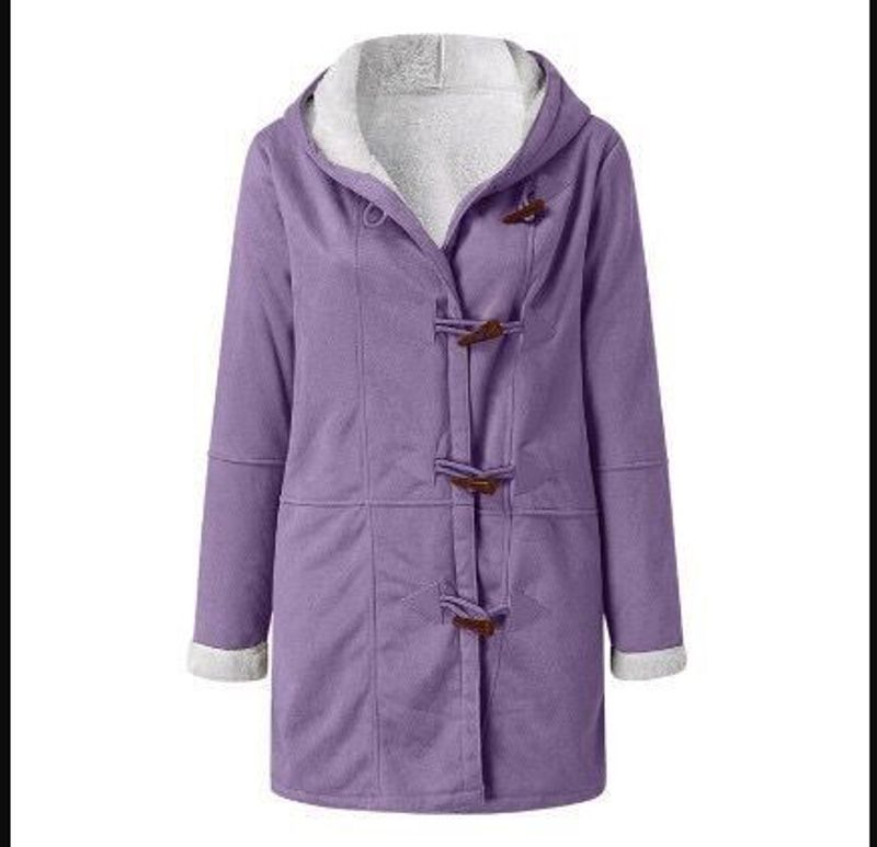 Women'S winter intellectual simple Harajuku style solid color casual button cardigan warm mid-length hooded women's coat_voghion.com