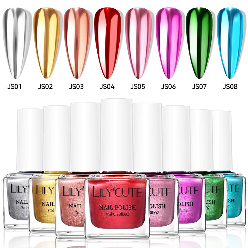 Metallic Mirror Nail Polish - No-Bake Quick Dry | Multi-Color High Shine Glossy Nail Lacquer For Instant Manicure_voghion.com