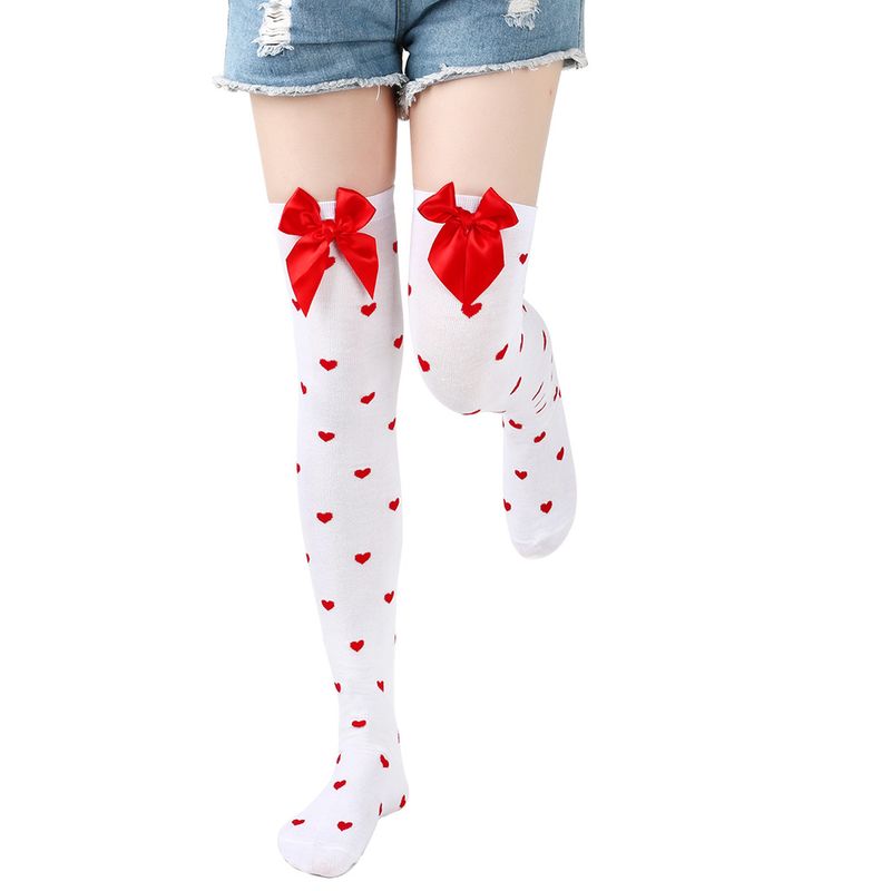 Red Lips Love Valentine's Day stockings will be over the knee stockings cute bow stockings_voghion.com