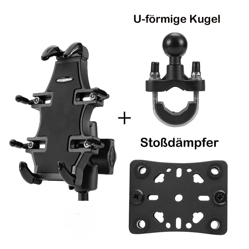 ROCKBROS Support de téléphone pour moto avec amortisseur rotatif à 360° pour vélo ou guidon de scooter de 3,5 à 7 pouces_voghion.com