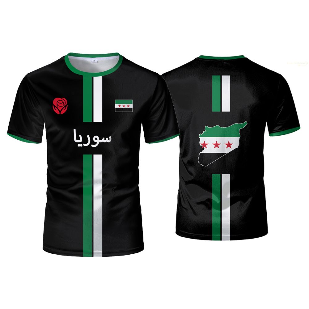 Syria Football T-Shirt Summer Sports Breathable Quick-drying Men's Tops Syrian Flag Map Print Short Sleeve Jersey Kid's Clothes_voghion.com