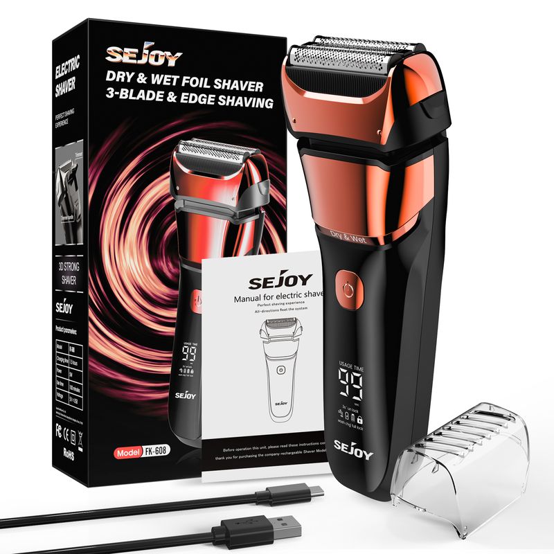 Rasoir électrique sans fil SEJOY pour hommes, pour rasage humide et sec, avec tondeuse rétractable_voghion.com