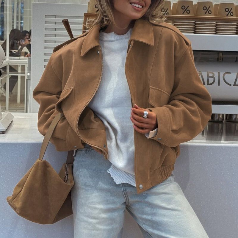 ​​"Damen Bouclé-Blazerjacke – Kurzer Stretch-Tweed-Mantel mit Prinzessärmeln (Khaki) S/M/L/XL"​​_voghion.com