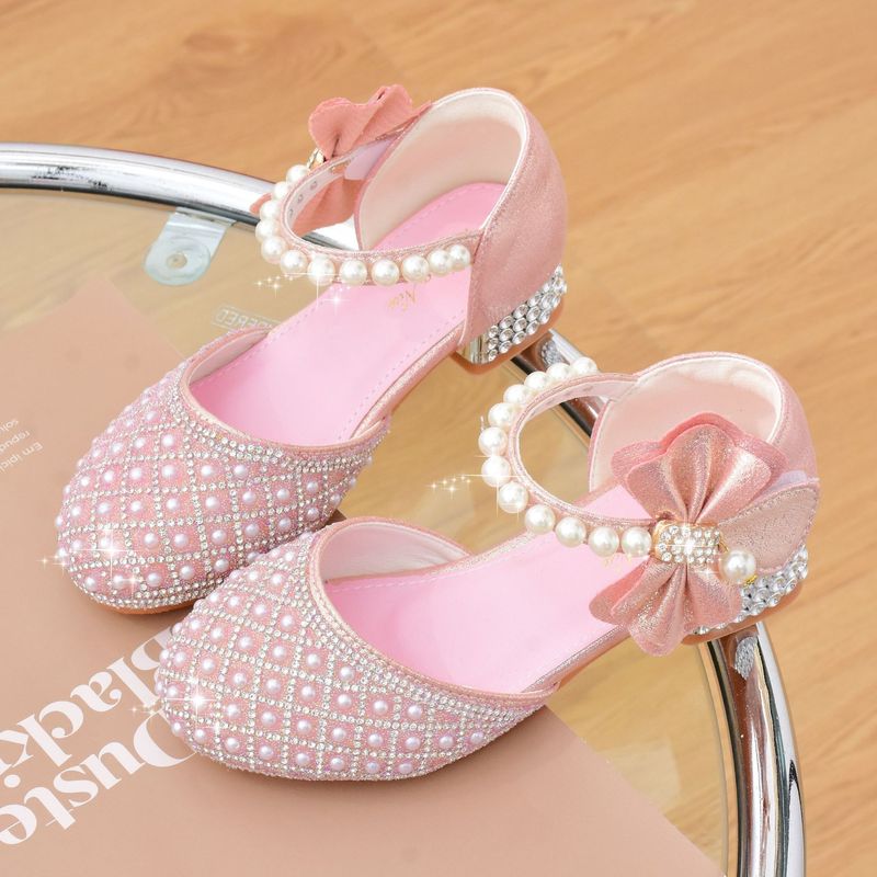 Princess Shoes Girls Crystal White High Heels dress Summer kids shoes model Performance shoes_voghion.com