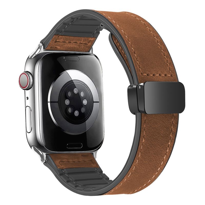 Brands Suitable for 22mm Crazy Horse Pattern Leather Watch Strap Magnetic Absorption Folding Buckle Silicone Leather Business Watch Strap Accessories_voghion.com