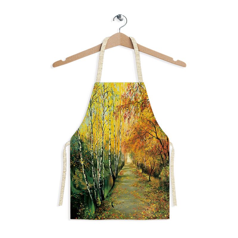 Minimalist Autumn Landscape Digital Print Apron - Linen Fabric, Lightweight & Stylish (Best Seller For Cooking, Baking & Housework)​​_voghion.com