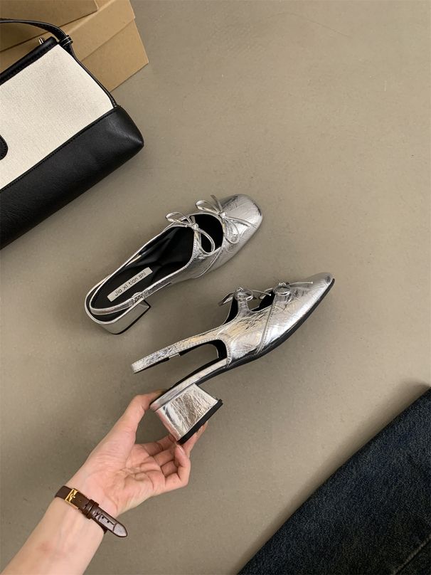 Damen Offene Zehensandalen 2025 Sommer Neue Französische Fee Wind Abend Zwergenabsatz Silber Einzelschuhe_voghion.com