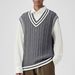 Hanmei Men's Winter New Pullover V-Neck Cable Knit Sleeveless Top Vest Sweater F3328_voghion.com
