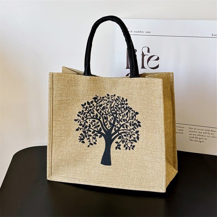Beach Bag Large Capacity Linen Bag Women's Linen Carrying Mommy Bag Student Class Shoulder Tote Bag_voghion.com