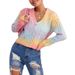 2024 new women's gradual tie dyed Fried Dough Twists hollow short cardigan sweater_voghion.com