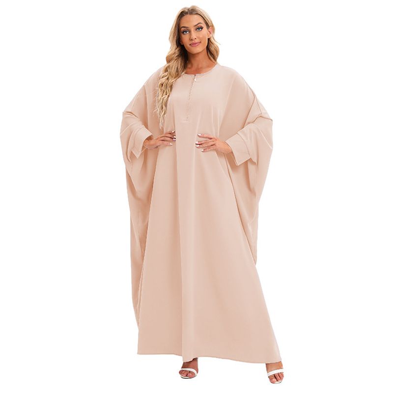Women's clothing dress zippered bat sleeve spliced ​​worship dress long skirt_voghion.com