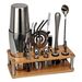 Ensemble de 17 outils de bar à cocktails avec support en bambou et acrylique, shaker et paille_voghion.com