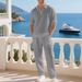 Set da due pezzi da uomo in lino, casual, semplice, largo, con polo e maniche lunghe, modello 2025, primavera e autunno_voghion.com