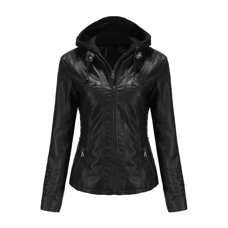 Vêtements pour femmes veste en cuir à capuche ensemble deux pièces veste en cuir détachable de grande taille printemps et automne manteau en cuir lavé PU_voghion.com