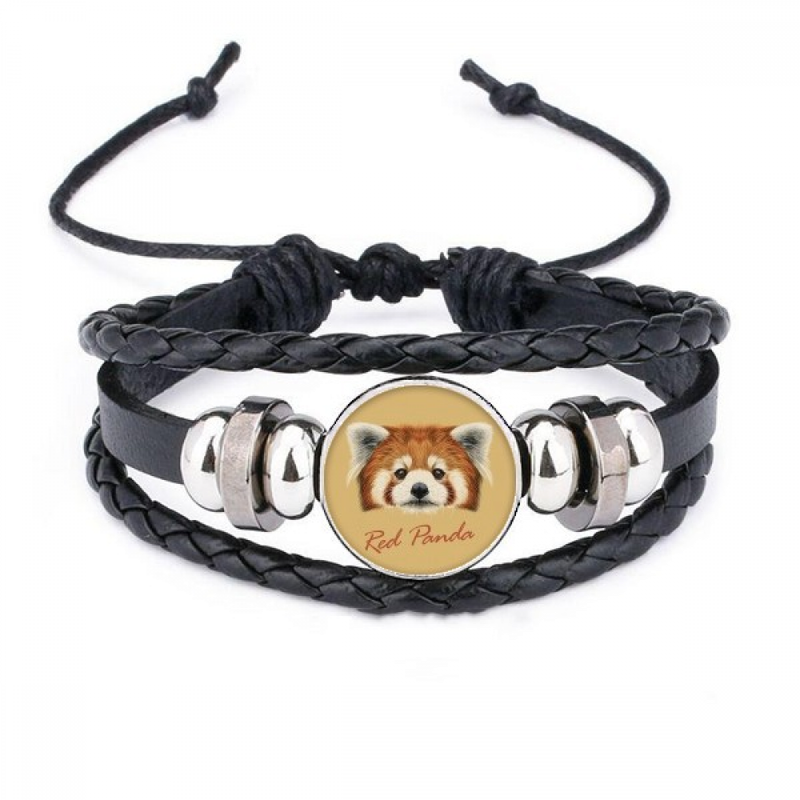 chesut Red Panda Animal Bracelet Braided Leather Woven Wristband_voghion.com