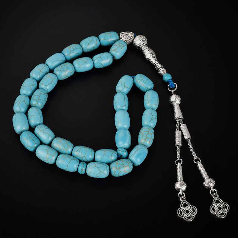 Turkusowy Cylindryczny 10*14mm Muzułmański Różaniec Bransoletka Ręcznie Sznurek Ozdoby DIY Tassel Koraliki Uchwyt Łańcuch_voghion.com