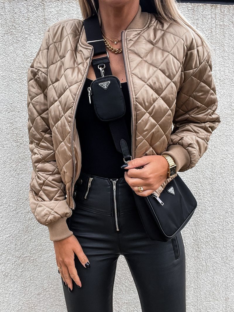 Vêtements pour femmes Nouveau manteau court à manches longues de couleur unie avec fermeture éclair Veste rembourrée en coton_voghion.com