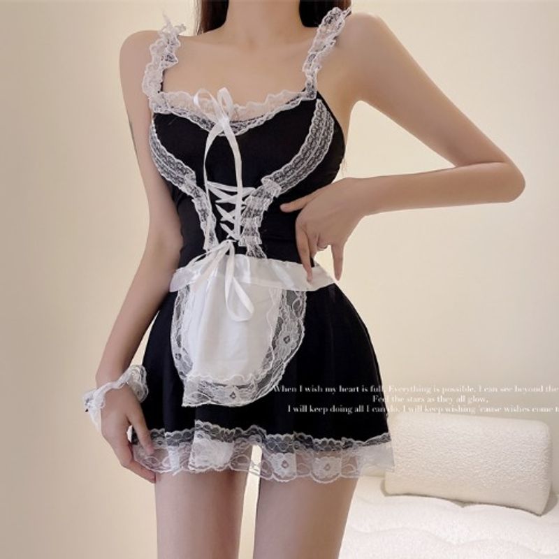Gege Home Anchor Live Sexy Cross Maid Uniforme Intimo Hot Girl Gonna Corta + Set Calze Lunghe_voghion.com