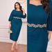 Elegant Plus Size Belted Midi Dress - Navy Blue Wrap Dress With Button/Flounce Details (XL-5XL)_voghion.com