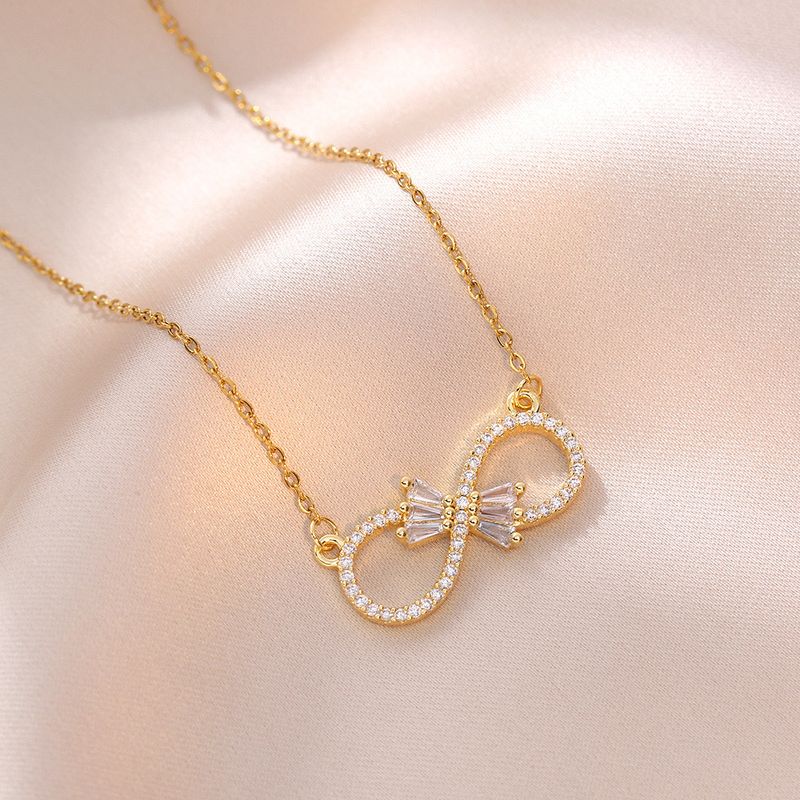 Simple and fashionable personality 8 shaped heart micro inlaid zircon versatile temperament women's necklace Valentine's Day gift_voghion.com