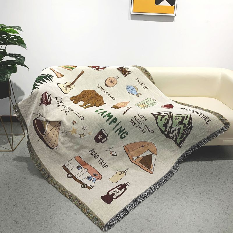 Camping Blanket Moisture Proof Picnic Mat Jacquard Tapestry Ins Style Sofa Towel Line Blanket Multifunctional Sofa Blanket_voghion.com