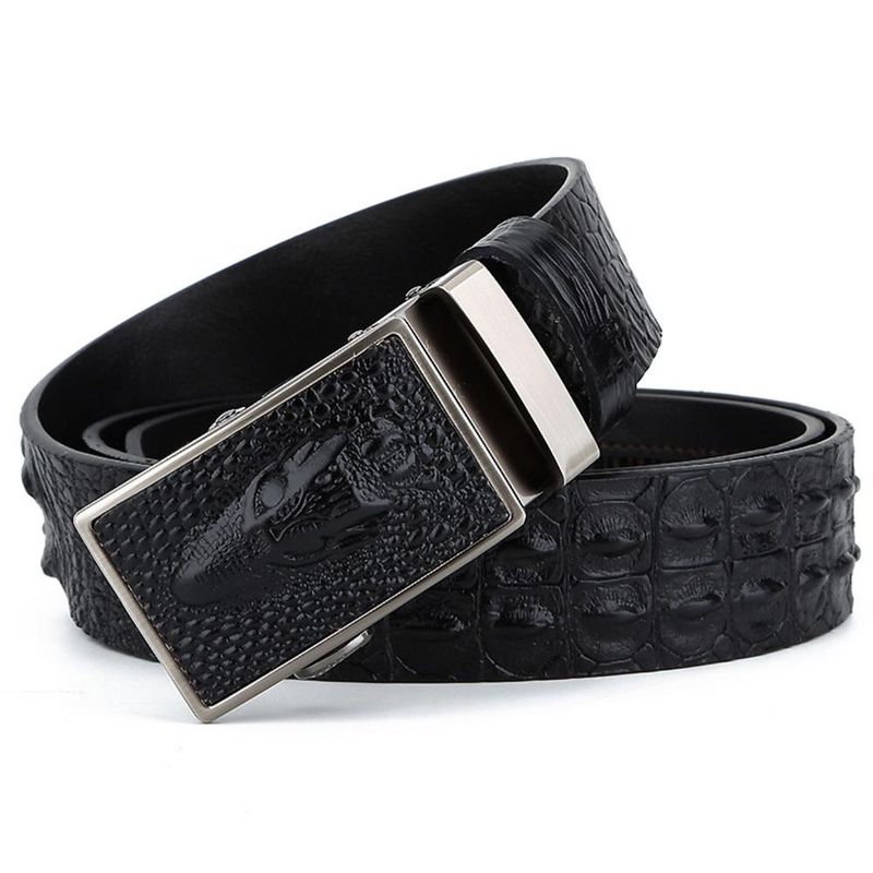 Ceintures en cuir de vache à motif Crocodile pour hommes, Design de qualité, à cliquet, boucle automatique, accessoires NCK699_voghion.com