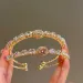 Gold - Toned Open Cuff Bangle With Large Central Crystal & Zircon Accents, Shiny Elegant Jewelry For Women's Party Or_voghion.com