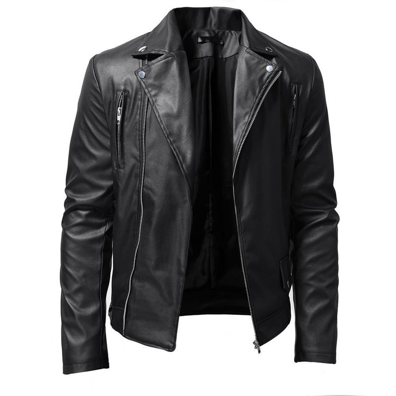 Giacca in pelle PU da uomo Giacca in pelle da motociclista punk con collo alla coreana da uomo_voghion.com
