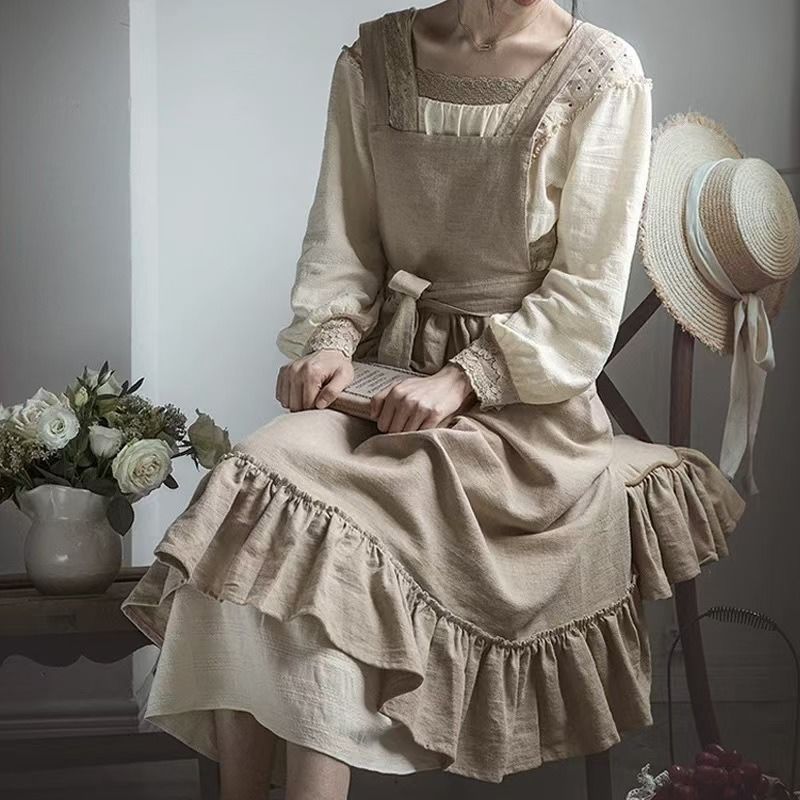 French Country Style Artistic For Home Kitchen Cooking Oil-proof Nordic Solid Color Apron_voghion.com