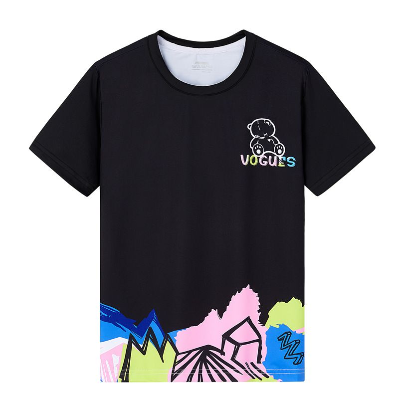 teenage clothing  fashion bear knitted quick-drying short-sleeved T-shirt moisture wicking high elastic children's round neck half-sleeved sweatshirt_voghion.com