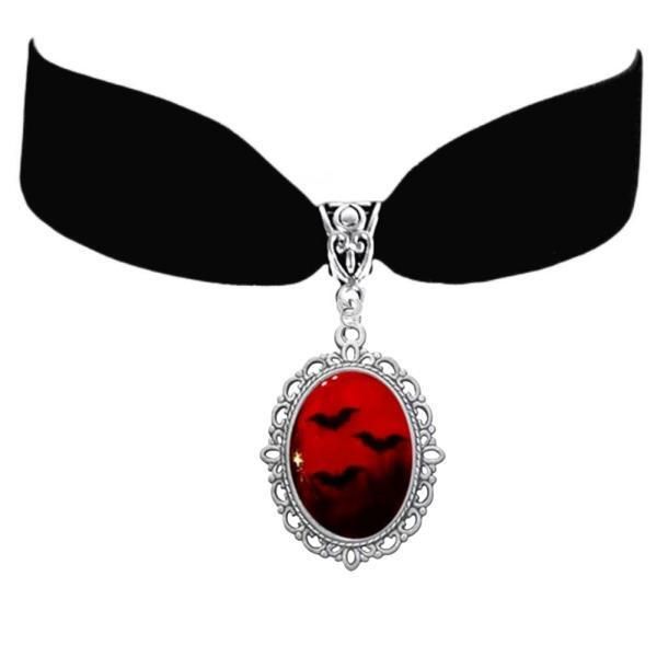 Jóias e Acessórios Preto/Vermelho Alça de Pescoço Morcego Halloween Colar com Pingente Escuro_voghion.com
