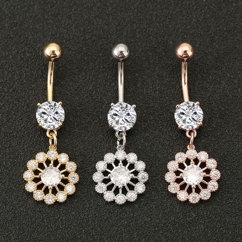 Bauchnabelpiercing mit Sonnenblume aus Edelstahl – Diamant-Piercingschmuck_voghion.com