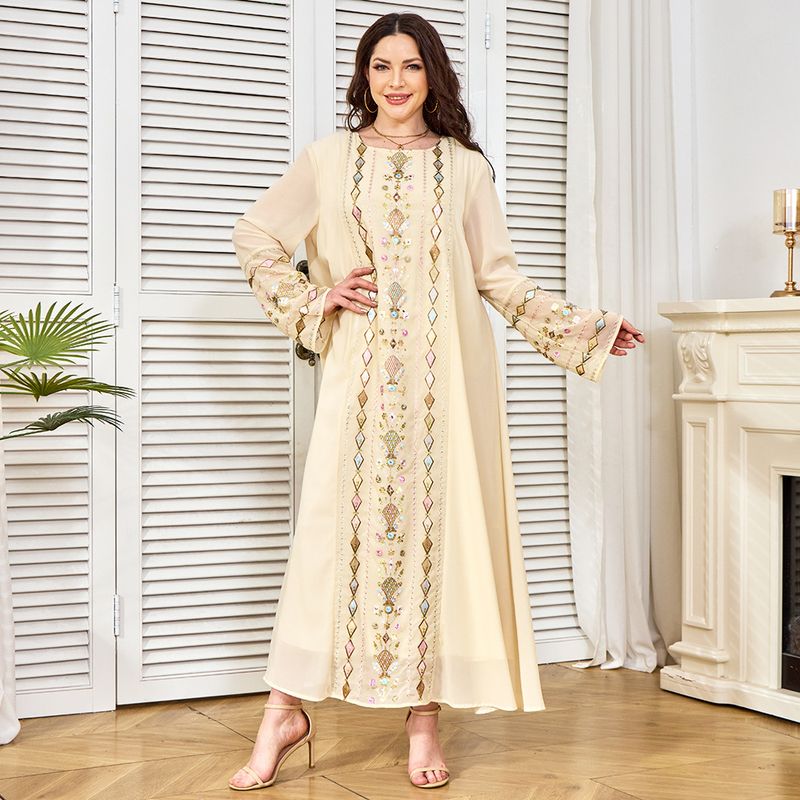 Muslimische elegante Perlenkleidung für die Fastenzeit Abendrobe Abaya langes Kleid für Damen_voghion.com