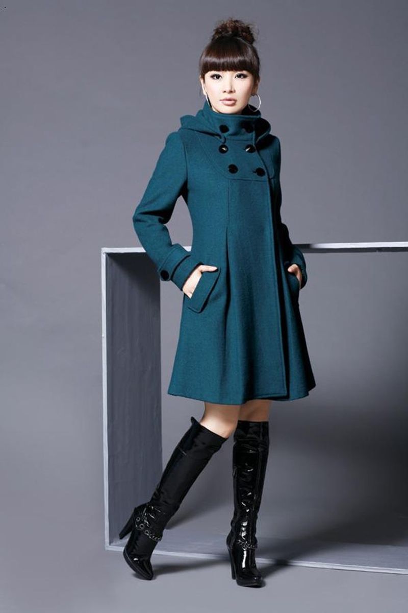 Damen-Cape-Mantel aus Wollmischung mit Kapuze – Zweireihiger, mittellanger Trenchcoat für Damen​ Damenbekleidung_voghion.com