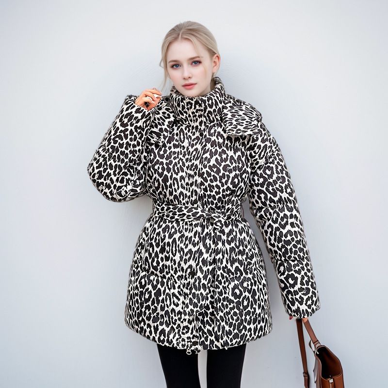 Giacca invernale da donna in cotone spesso e largo con stampa leopardata_voghion.com