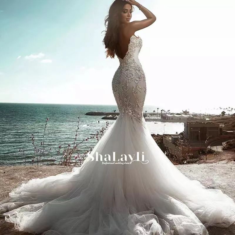 Abbigliamento donna Abito da sposa coda di pesce sposa nuovo top a tubino soffice coda lunga temperamento prato matrimonio benvenuto fuori filato_voghion.com
