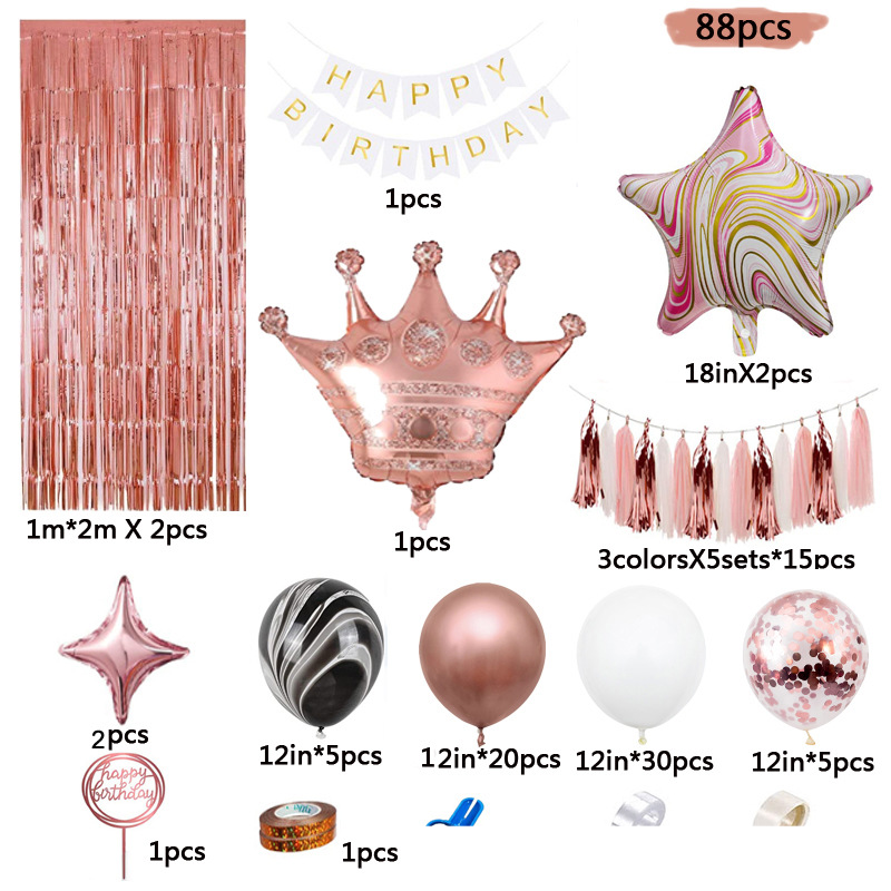 Agate Pattern Balloon Chain Birthday Flag Set Party Gathering Layout Live Background Decoration Balloon_voghion.com