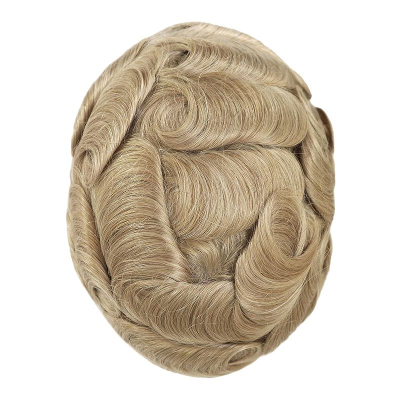 Thin Skin Knotted Toupee For Men 0.08mm PU Base Hair Pieces 100% Human Hair Replacement System Natural Hairline Real Men Wigs Light Blonde Color #22R_voghion.com
