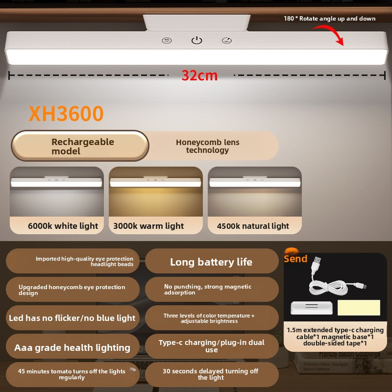 USB Study Lamp With Tomato Timer, 3 Color Temperatures & Stepless Dimming, Touch Control Eye-Care Desk Light For Reading_voghion.com