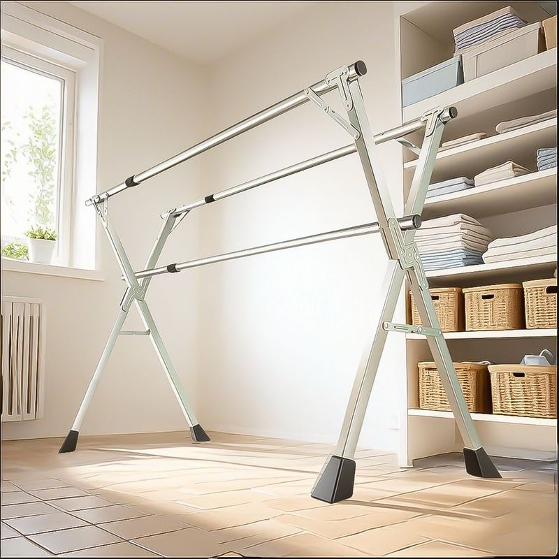 SOGA 2.4m Portable Standing Clothes Drying Rack Foldable Space-Saving Laundry Holder 3 Poles_voghion.com