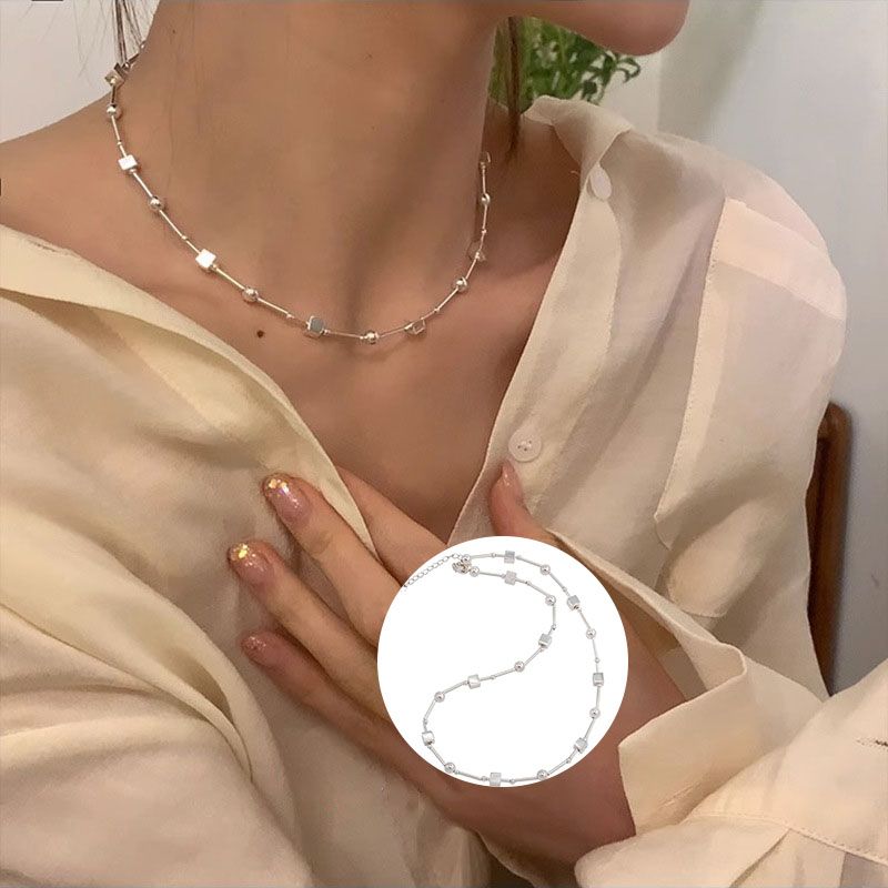 Sterling VENUS Sier Perle Geometrie Halskette für Frauen Mädchen Koreanische Design Vielseitige Halsband Schmuck Dropship_voghion.com