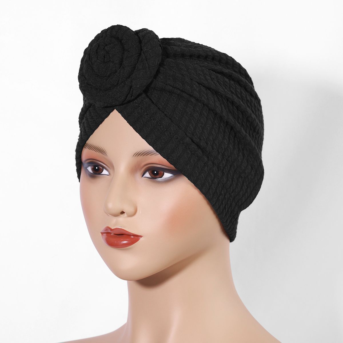 Thickened elastic flower headscarf hat new ethnic style twisted hat fashionable and versatile headscarf warm hat_voghion.com