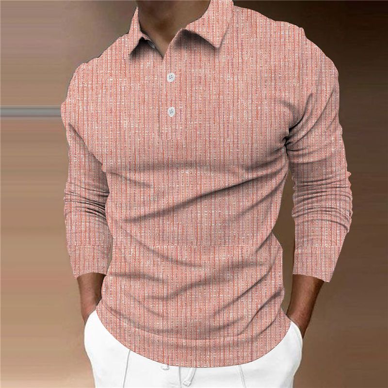Polo da uomo a maniche lunghe primavera e autunno con risvolto sportivo 3D a maniche lunghe Homme top con risvolto sportivo_voghion.com