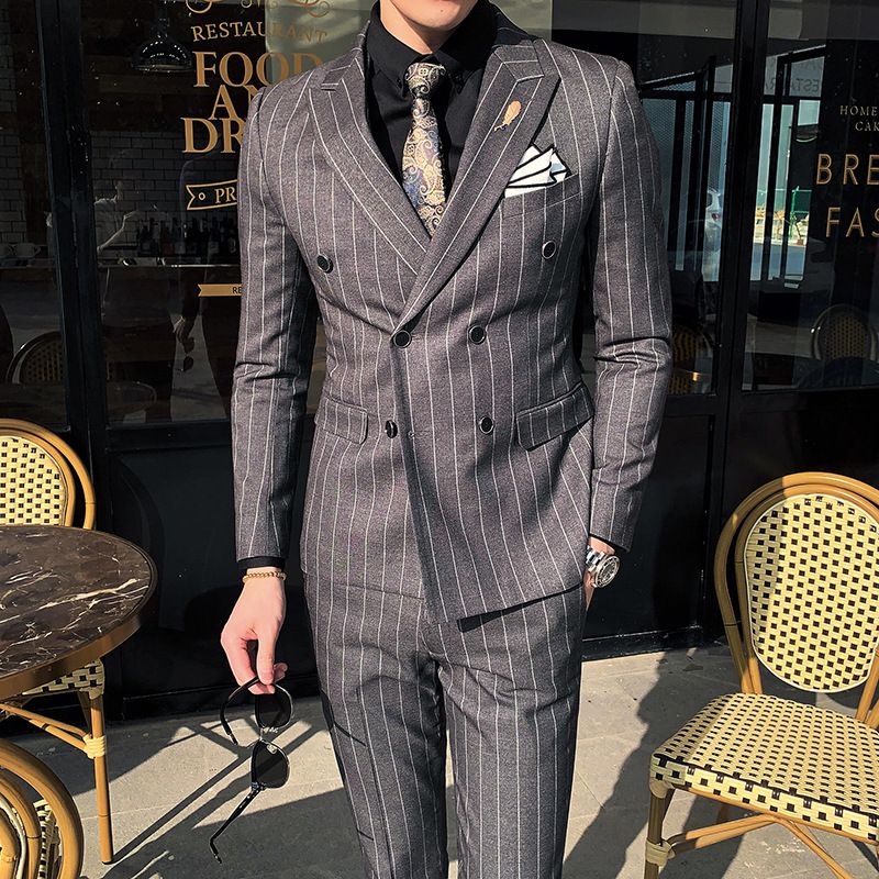 Men's Clothing four seasons new business slim striped suit three piece suit for men Korean style youth hairstylist formal suit_voghion.com